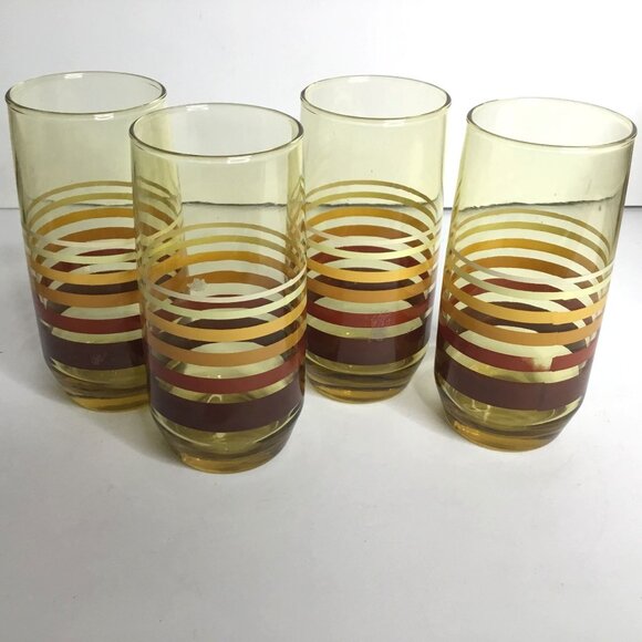 ANCHOR HOCKING VTG Striped Cooler Glasses Set 4 w/ Box 16oz NOS USA Barware MCM - Picture 2 of 12